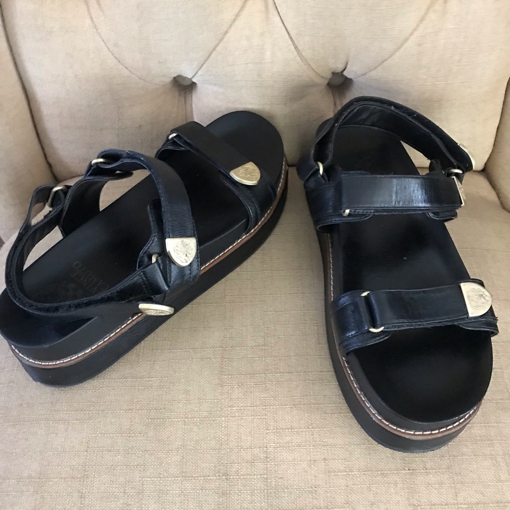 Vince Camuto Black Platform Leather Strap Sandals 8